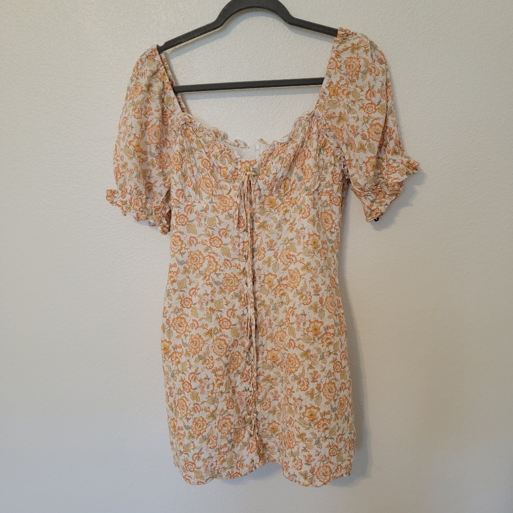 Forever 21 Y2K Yellow Floral Mini Dress SZ M